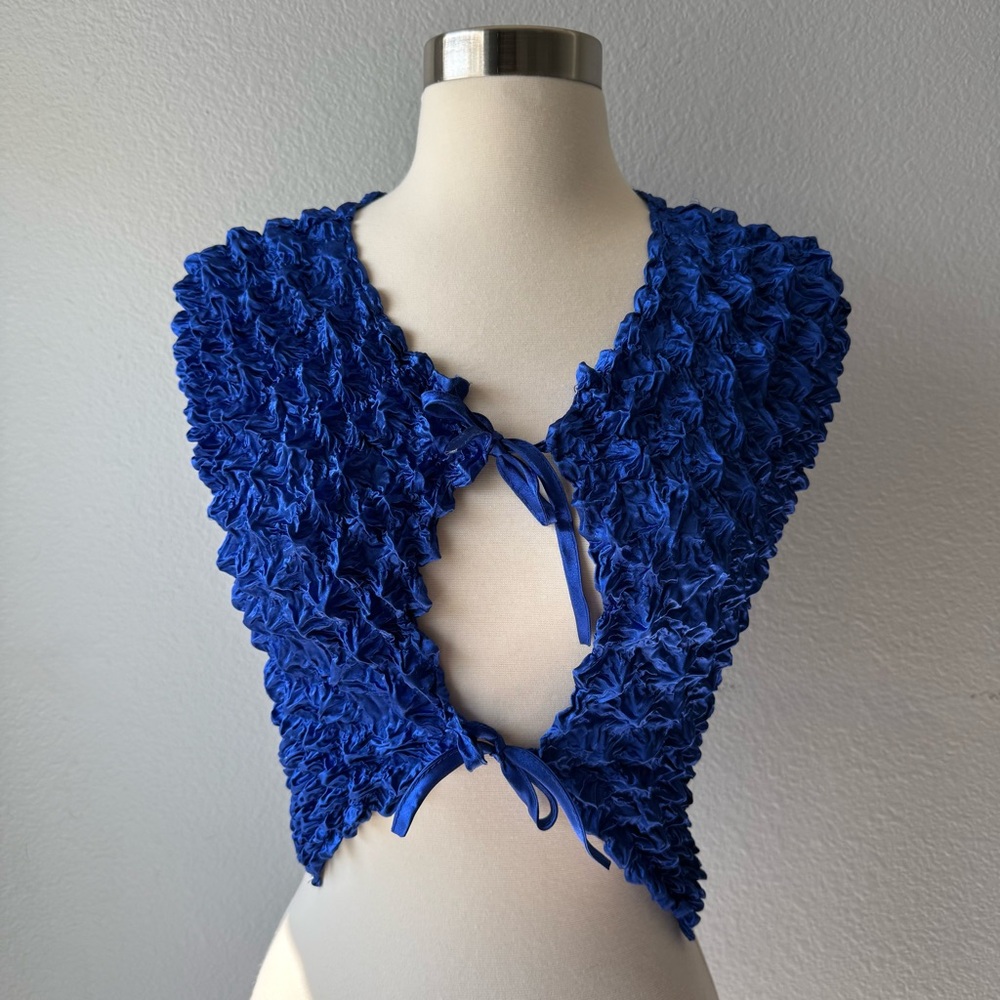 Urban Outfitters Y2K Bright Blue Popcorn Crinkle Tie Crop Top